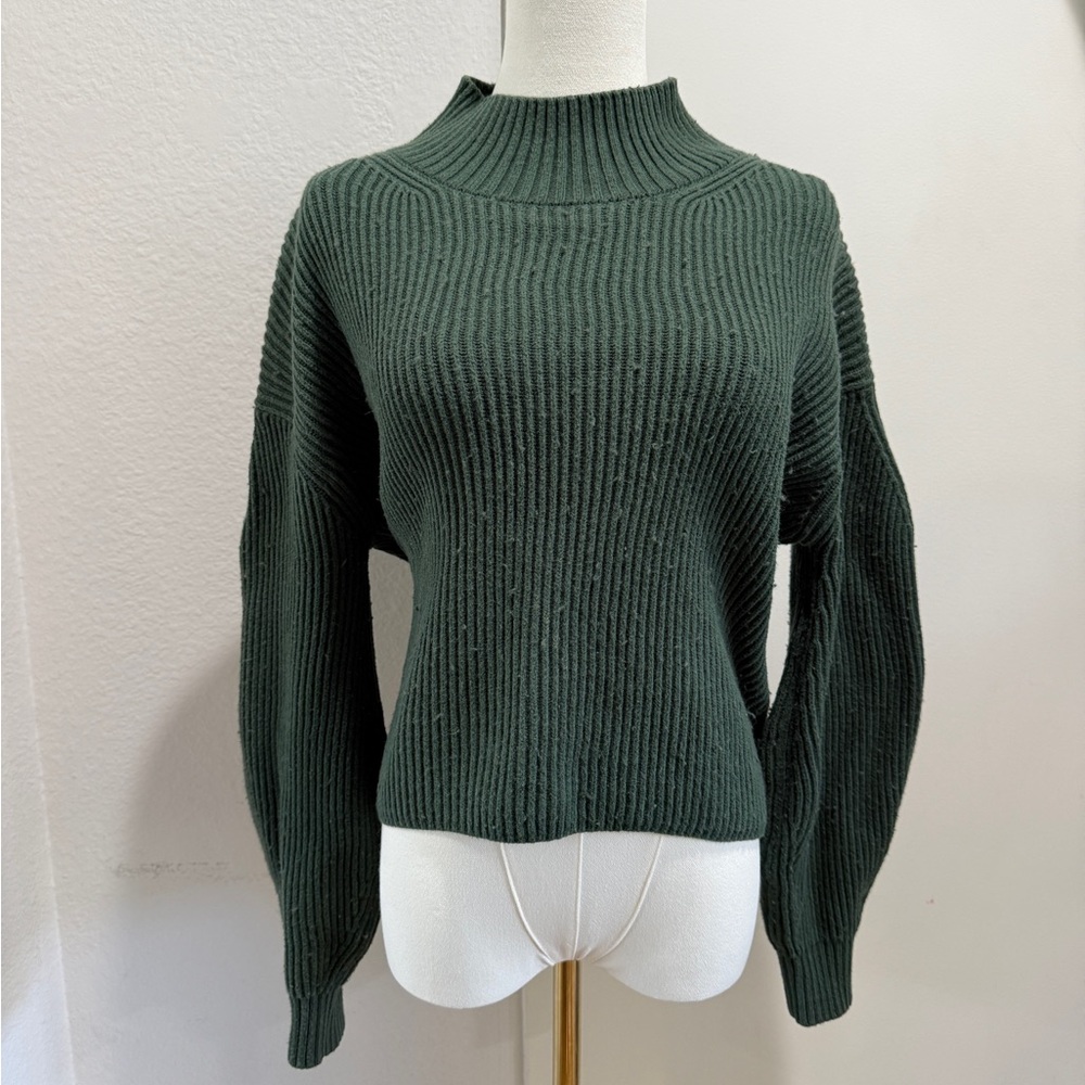Anthropologie Green Cowl Neck Sweater with Ribbed Texture
